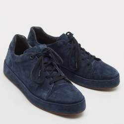 Loro Piana Navy Blue Suede 360 Flexy Walker Lace Up Sneakers Size 42