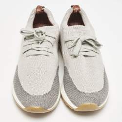 Pre Owned Loro Piana Grey/Cream Knit Fabric and Leather 360 Flexy Walker Slip On Sneakers Size 43