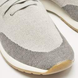 Pre Owned Loro Piana Grey/Cream Knit Fabric and Leather 360 Flexy Walker Slip On Sneakers Size 43