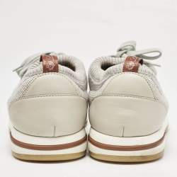 Pre Owned Loro Piana Grey/Cream Knit Fabric and Leather 360 Flexy Walker Slip On Sneakers Size 43
