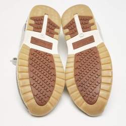 Pre Owned Loro Piana Grey/Cream Knit Fabric and Leather 360 Flexy Walker Slip On Sneakers Size 43