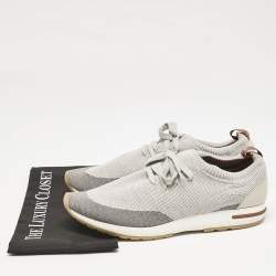 Pre Owned Loro Piana Grey/Cream Knit Fabric and Leather 360 Flexy Walker Slip On Sneakers Size 43