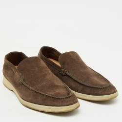 Loro Piana Dark Brown Suede Summer Walk Slip On Loafers Size 40.5