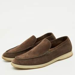 Loro Piana Dark Brown Suede Summer Walk Slip On Loafers Size 40.5