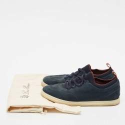 Loro Piana Blue Nubuck Leather Soho Walk Low Top Sneakers Size 42