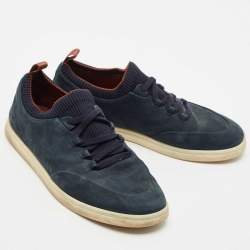 Loro Piana Blue Nubuck Leather Soho Walk Low Top Sneakers Size 42