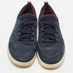 Loro Piana Blue Nubuck Leather Soho Walk Low Top Sneakers Size 42