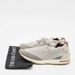 Loro Piana Grey Knit Fabric and Leather 360 Flexy Walker Slip On Sneakers Size 40