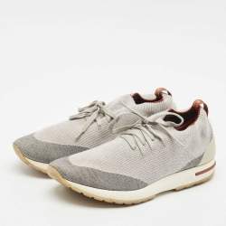 Loro Piana Grey Knit Fabric and Leather 360 Flexy Walker Slip On Sneakers Size 40