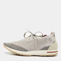 Loro Piana Grey Knit Fabric and Leather 360 Flexy Walker Slip On Sneakers Size 40
