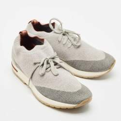 Loro Piana Grey Knit Fabric and Leather 360 Flexy Walker Slip On Sneakers Size 40