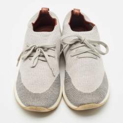 Loro Piana Grey Knit Fabric and Leather 360 Flexy Walker Slip On Sneakers Size 40