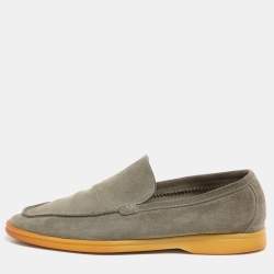 Loro Piana Olive Suede Summer Walk Slip On Loafers
