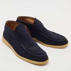 Loro Piana Navy Blue Fabric Open Walk Slip On Ankle Boots Size 42.5