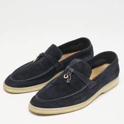 Loro Piana Navy Blue Suede Summer Charms Walk Loafers Size 41