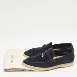 Loro Piana Navy Blue Suede Summer Charms Walk Loafers Size 41