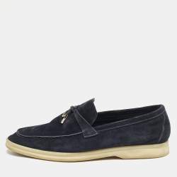 Loro Piana Navy Blue Suede Summer Charms Walk Loafers Size 41