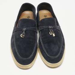 Loro Piana Navy Blue Suede Summer Charms Walk Loafers Size 41