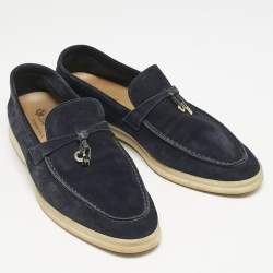 Loro Piana Navy Blue Suede Summer Charms Walk Loafers Size 41