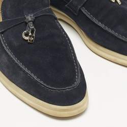 Loro Piana Navy Blue Suede Summer Charms Walk Loafers Size 41