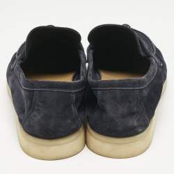 Loro Piana Navy Blue Suede Summer Charms Walk Loafers Size 41