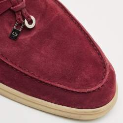 Pre Owned Loro Piana Burgundy Suede Summer Charms Walk Loafers Size 39.5