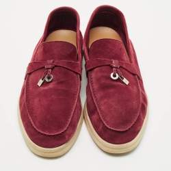 Pre Owned Loro Piana Burgundy Suede Summer Charms Walk Loafers Size 39.5