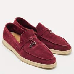 Pre Owned Loro Piana Burgundy Suede Summer Charms Walk Loafers Size 39.5