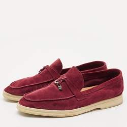 Pre Owned Loro Piana Burgundy Suede Summer Charms Walk Loafers Size 39.5