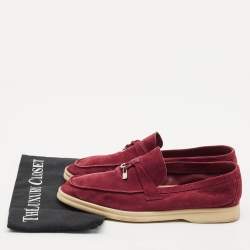 Pre Owned Loro Piana Burgundy Suede Summer Charms Walk Loafers Size 39.5