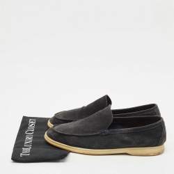 Pre Owned Loro Piana Navy Blue Suede Summer Walk Loafers Size 44.5