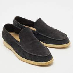 Pre Owned Loro Piana Navy Blue Suede Summer Walk Loafers Size 44.5