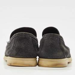 Pre Owned Loro Piana Navy Blue Suede Summer Walk Loafers Size 44.5