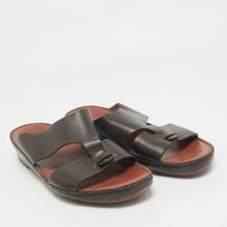 Loro Piana Brown Leather New Buckle Sandals Size 44