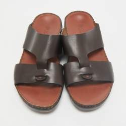 Loro Piana Brown Leather New Buckle Sandals Size 44
