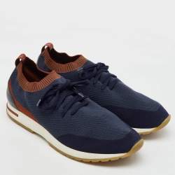 Loro Piana Navy Blue Knit Fabric 360 LP Flexy Walk Low Top Sneakers Size 45
