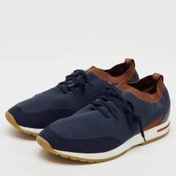 Loro Piana Navy Blue Knit Fabric 360 LP Flexy Walk Low Top Sneakers Size 45