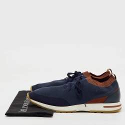 Loro Piana Navy Blue Knit Fabric 360 LP Flexy Walk Low Top Sneakers Size 45