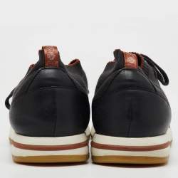 Pre Owned Loro Piana Black/Grey Knit Fabric and Leather 360 LP Flexy Walk Sneakers Size 46