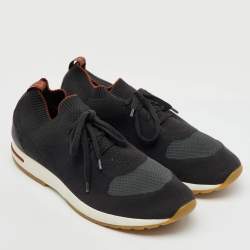 Pre Owned Loro Piana Black/Grey Knit Fabric and Leather 360 LP Flexy Walk Sneakers Size 46