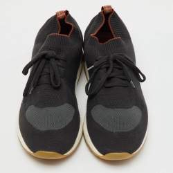 Pre Owned Loro Piana Black/Grey Knit Fabric and Leather 360 LP Flexy Walk Sneakers Size 46