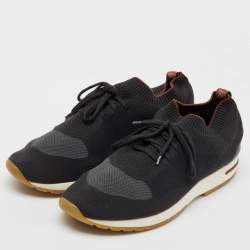 Pre Owned Loro Piana Black/Grey Knit Fabric and Leather 360 LP Flexy Walk Sneakers Size 46
