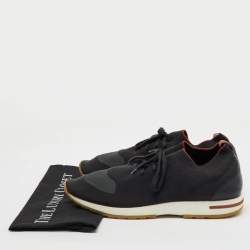 Pre Owned Loro Piana Black/Grey Knit Fabric and Leather 360 LP Flexy Walk Sneakers Size 46