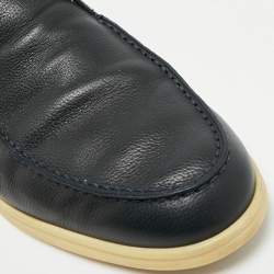 Loro Piana Navy Blue Leather Open Walk Ankle Boots Size 43.5