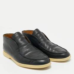 Loro Piana Navy Blue Leather Open Walk Ankle Boots Size 43.5