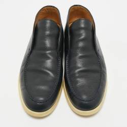 Loro Piana Navy Blue Leather Open Walk Ankle Boots Size 43.5
