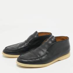 Loro Piana Navy Blue Leather Open Walk Ankle Boots Size 43.5