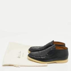 Loro Piana Navy Blue Leather Open Walk Ankle Boots Size 43.5