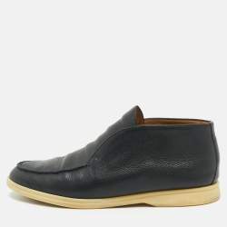 Loro Piana Navy Blue Leather Open Walk Ankle Boots Size 43.5