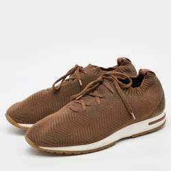 Pre Owned Loro Piana Brown Knit Fabric 360 LP Flexy Walk Sneakers Size 42